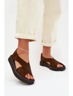 Dámské sandály Zazoo 3196 z přírodního semiše hnědé