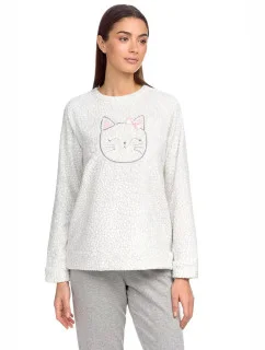 Dámske pyžamo s nášivkou mačky 15234 - 473 Šedá - Vamp