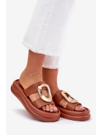 Klapki Damskie Na Platformie Ze Złotym Detalem Camel Ularinea