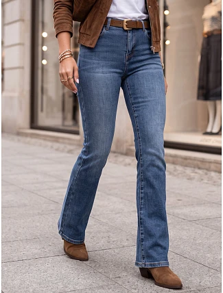 Dámske džínsy so rozšírenými nohavicami a opaskom, modré, FashionStreet UY3132 Dámske džínsy so rozšírenými nohavicami a opaskom, modré, FashionStreet UY3132