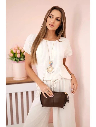 Viskózový set plisovaná blúzka + nohavice béžová