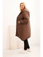 Dámska prešívaná bunda Plus Size s kapucňou a športovými manžetami Chocolate