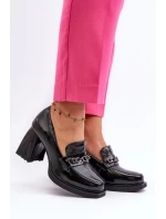 Lakované čierne lodičky Terimene s hrubými podpätkami