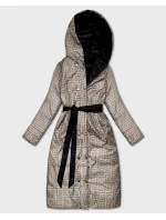 Obojstranná dlhá bunda s kapucňou čierna/béžová (P22-6638-1+62)