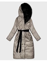 Obojstranná dlhá bunda s kapucňou čierna/béžová (P22-6638-1+62) Obojstranná dlhá bunda s kapucňou čierna/béžová (P22-6638-1+62)