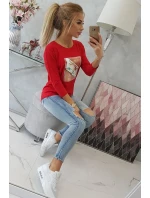 Blúzka s 3D grafikou vtáka červená