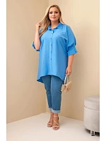 Dámske bavlnené tričko plus size s gombíkmi a golierom z džínsoviny Dámske bavlnené tričko plus size s gombíkmi a golierom z džínsoviny