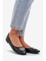 Baleriny Na Płaskiej Podeszwie Z Ozdobą Czarne Ainoria