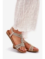 Płaskie Sandały Damskie Z Koronkowym Wzorem Artiker 56C1281 Złote
