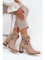 Skórzane Ażurowe Botki Damskie Na Słupku Zazoo 3647 Jasnobeżowe Skórzane Ażurowe Botki Damskie Na Słupku Zazoo 3647 Jasnobeżowe