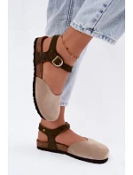Dámske semišové kožené sandále s uzavretou špičkou Maciejka H7365-04 beige