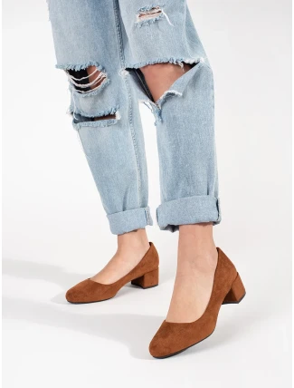 Pohodlné dámske lodičky Jasnobrązowy na širokom podpätku Pohodlné dámske lodičky Jasnobrązowy na širokom podpätku