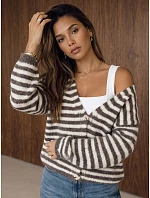 Dámsky oversize kardigán s pruhmi v farbe fango-béžovej, FashionStreet MY2641