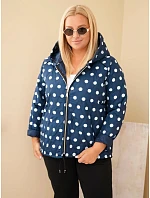 Dámska bunda Plus Size s kapucňou a bodkami, modrá granátová