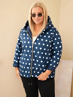 Dámska bunda Plus Size s kapucňou a bodkami, modrá granátová