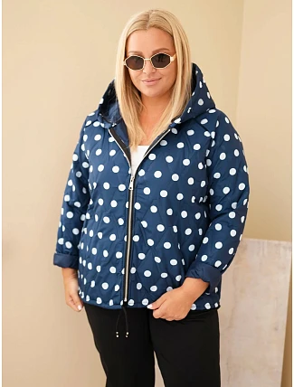 Dámska bunda Plus Size s kapucňou a bodkami, modrá granátová