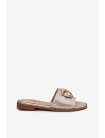 Klapki Damskie Na Płaskim Obcasie Z Ozdobnym Detalem KV51-007 Złote