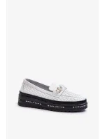 Dámske kožené mokasíny na platforme s reťazou S.Barski White