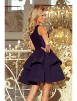 Tmavo modré dámske dvojito rozšírené šaty s čipkovou vrchnou časťou model 6408775