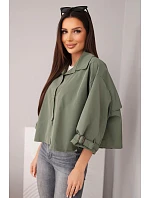 Dámska jarná bavlnená bunda s golierom na gombíky khaki