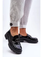 Damskie Półbuty Skórzane Z Ozdobą Czarne Rosefalls