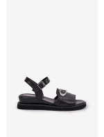 Lakierowane Sandały Damskie Na Koturnie Z Ozdobą Czarne Salianes