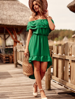 Asymetrické zelené španielske šaty s volánom