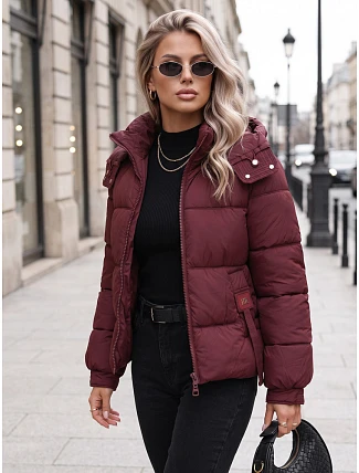 Dámska zimná prešívaná bunda s kapucňou, bordová, FashionStreet TY5749