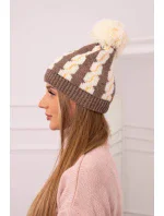 Dámska čiapka s brmbolcom Rozalia K323 ecru+mocca