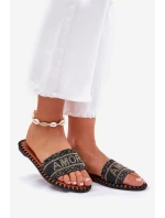 Klapki Damskie Na Płaskim Obcasie Ze Zdobieniem Czarne Dorfedi