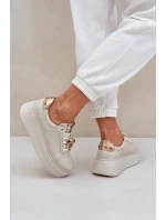 Damskie Skórzane Sneakersy CheBello 4411 Jasnobeżowe