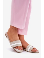 Płaskie Klapki Damskie Z Paskiem I Sprzączką Beżowo-Białe Zilina