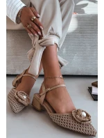Dámské sandály na klínku s ozdobným detailem tmavě béžové Vionessa