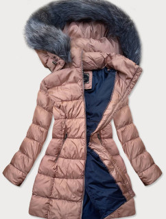 Dámska prešívaná zimná bunda v staroružovej farbe (7701)