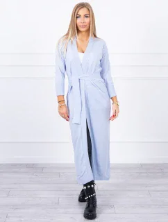 Sveter dlhý sveter viazaný v páse modrý