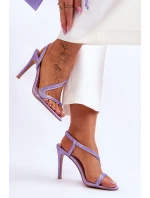 Eleganckie Wsuwane Sandałki Na Obcasie Fioletowe Colima