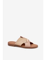 Damskie Klapki Na Płaskim Obcasie Z Ozdobnym Detalem Vinceza 17385 Beżowe