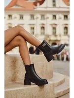 Botki Sztyblety Damskie Ze Złotym Detalem Ocieplane Czarne Serene