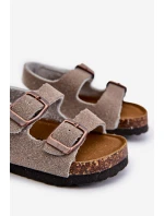 Sandałki Dziecięce Na Korkowej Platformie Zapinane Na Rzep Szare Rorria