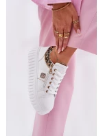 Buty Sportowe Damskie Na Platformie Z Eko Skóry Panterka Białe Velionna