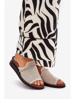 Klapki Damskie Na Koturnie Z Ozdobnym Paseczkiem Beżowe Teriwes