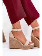 Sandały Damskie Na Koturnie Z Plecionką Beżowe Adelio