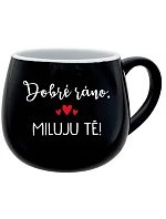 DOBRÉ RÁNO. MILUJEM ŤA! - čierny keramický hrnček 300 ml