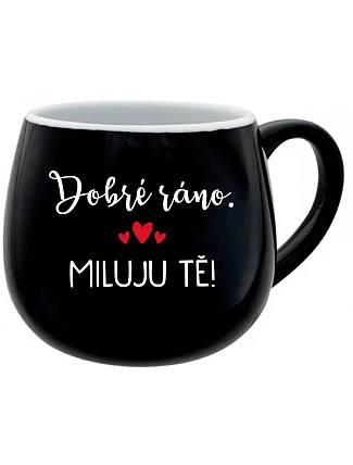 DOBRÉ RÁNO. MILUJEM ŤA! - čierny keramický hrnček 300 ml