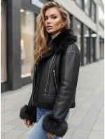 Dámska kožená bunda s kožušinou čierna FashionStreet TY5244z Dámska kožená bunda s kožušinou čierna FashionStreet TY5244z