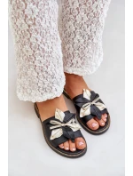 Klapki Z Ozdobą Skóra Naturalna Zazoo 3574/Z Czarne