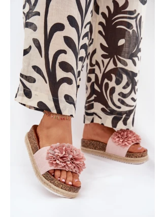 Klapki Damskie Na Platformie Z Ozdobnymi Kwiatkami Różowe Tessara