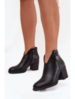 Ocieplane Botki Damskie Na Słupku Z Eko Skóry Czarne Talienne