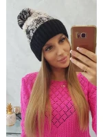 Dámska čiapka s brmbolcom Abigail K326 béžová+čierna