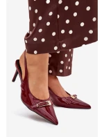 Lakierowane Czółenka Na Szpilce Ze Złotą Klamrą Bordowe Vivae